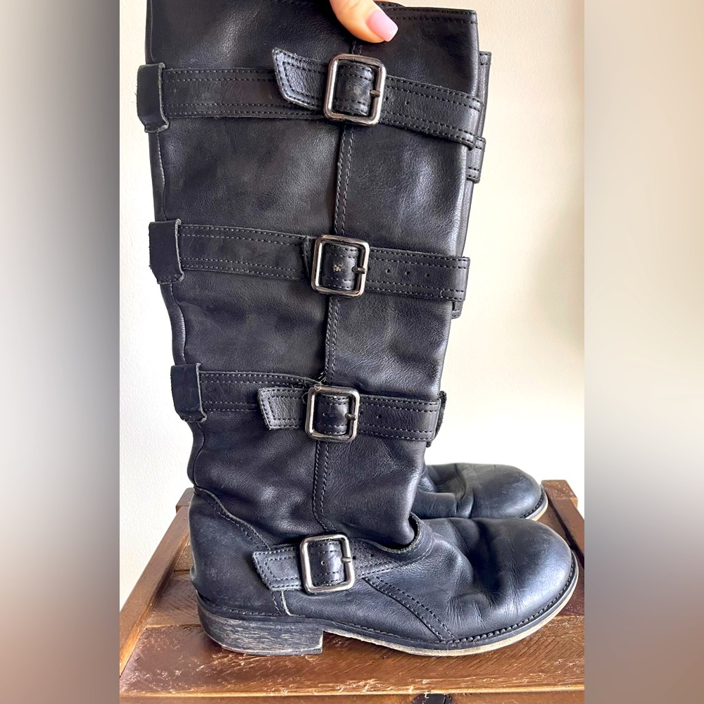 Kenneth Cole leather tall motorcycle boots